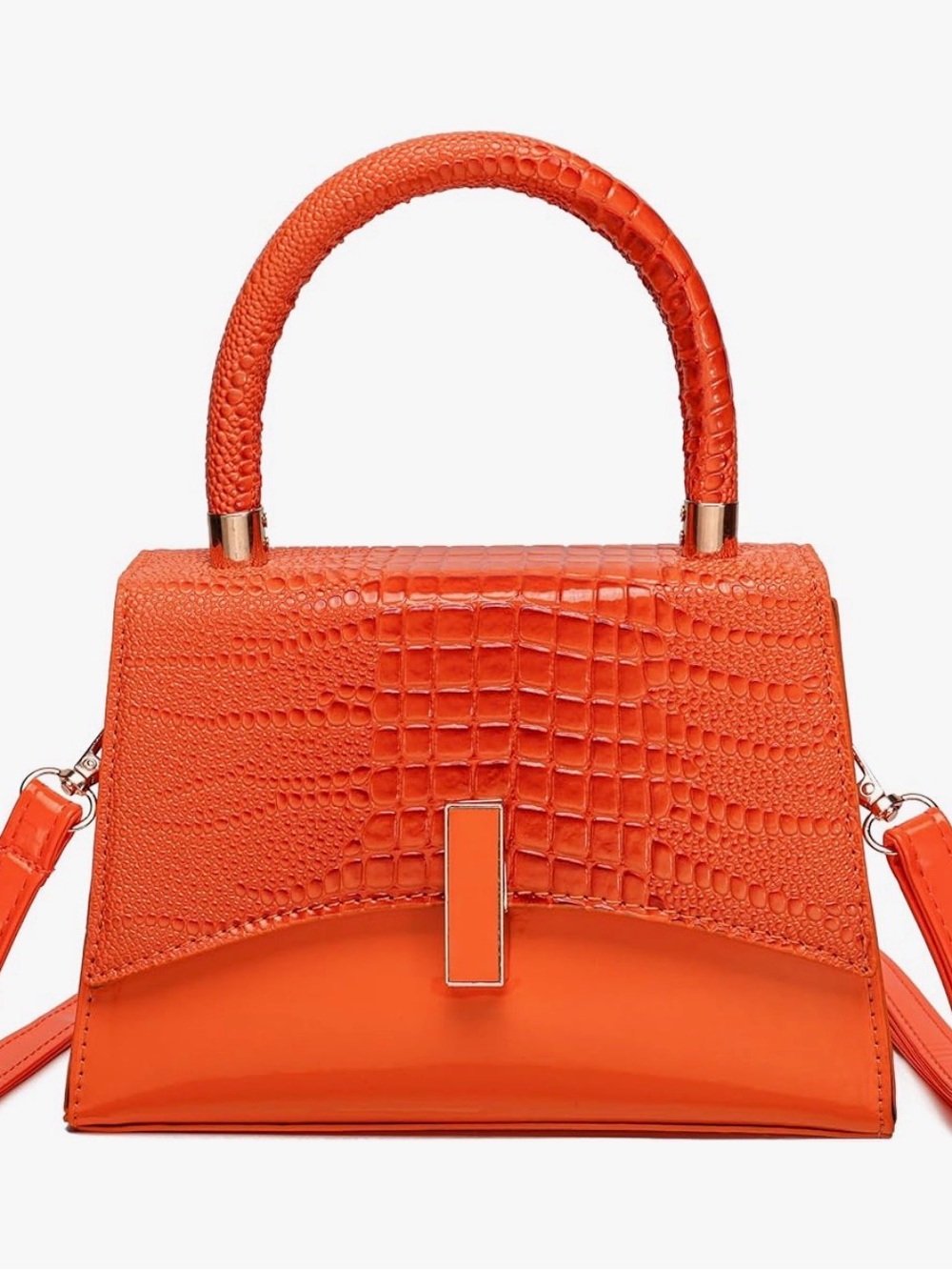 Orange Croc-Texture Top-Handle Bag - Picture 1 of 5